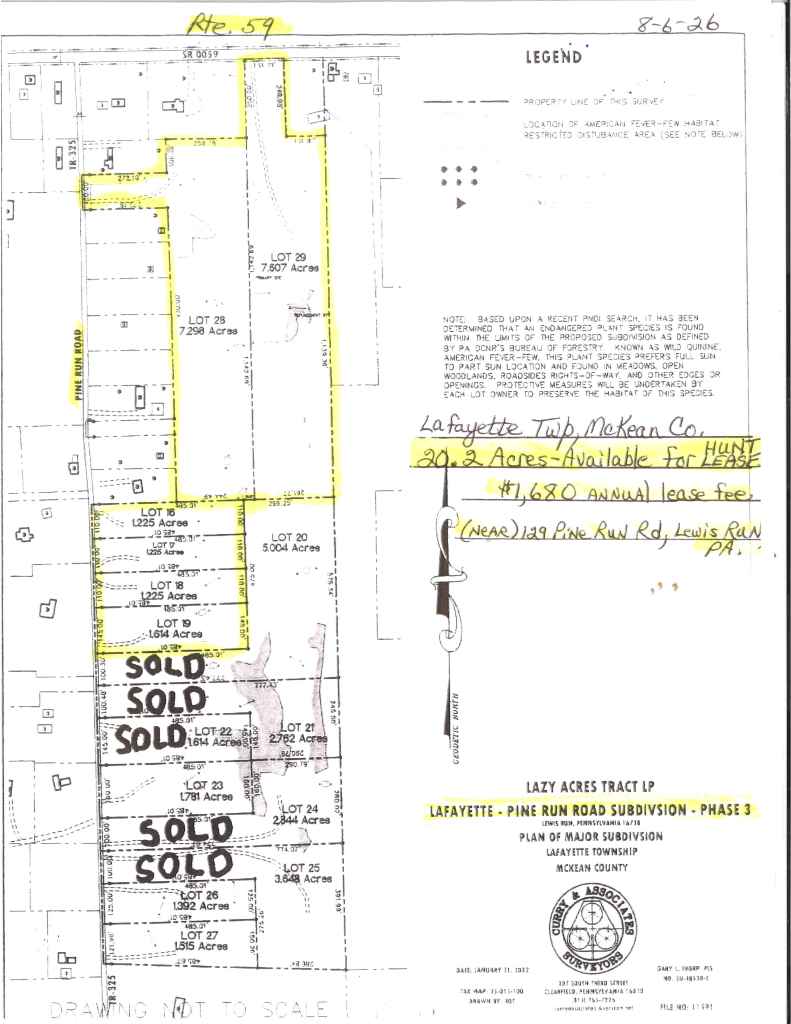 (NOW AVAILABLE FOR LEASE!) 20 ACRES- Lafayette Twp., McKean County, PA (Near 129 Pine Run Road)