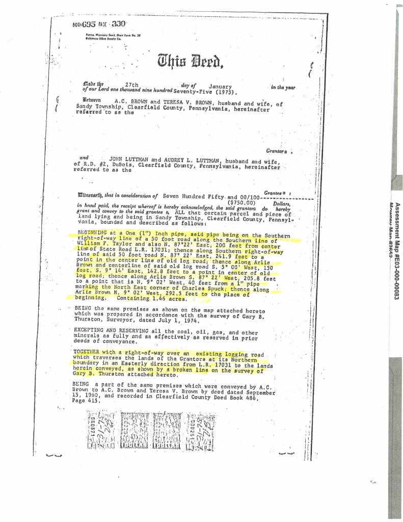 NICE LYING 1.46 ACRE CAMP LOT between DuBois & Penfield, PA