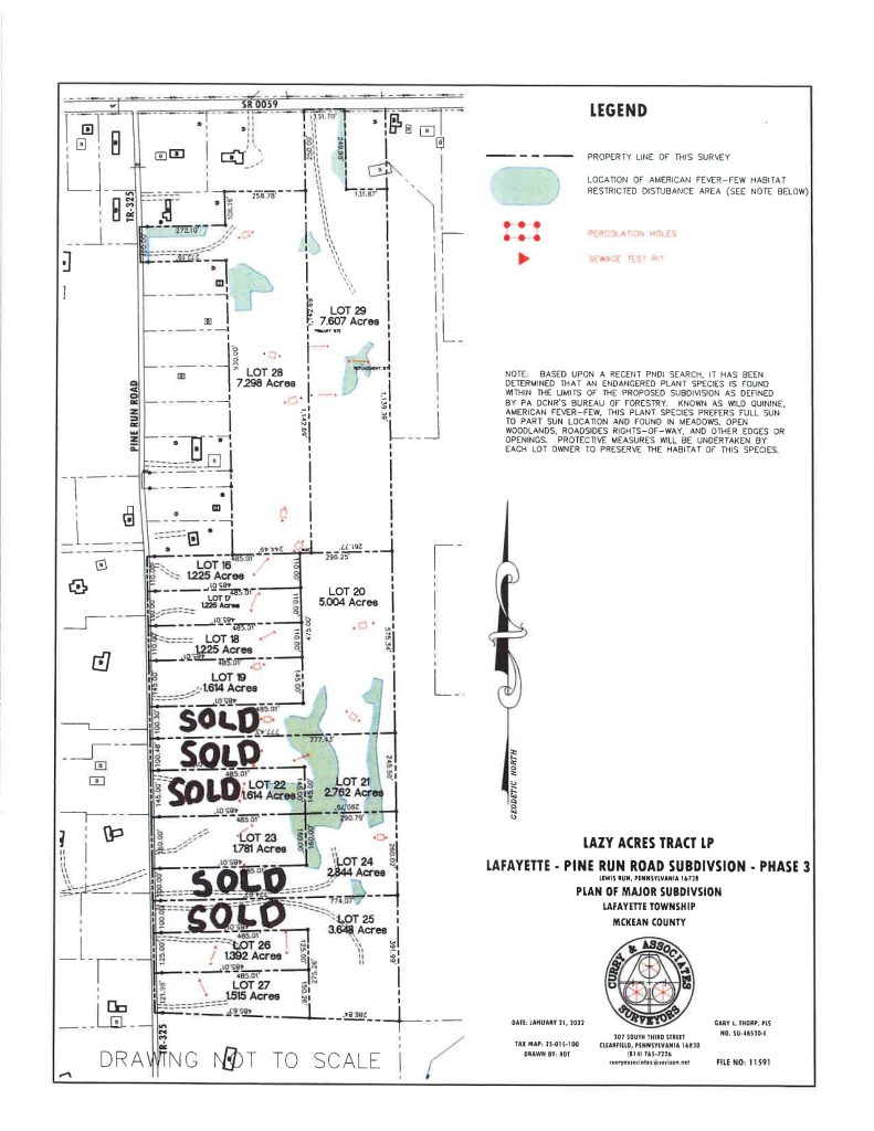 Pine Run Road – Subdivision – Phase 3 – Lafayette Township – McKean County